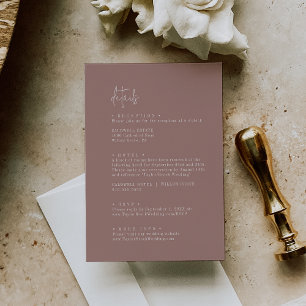 Carte D'accompagnement Moderne chic Cinnamon rose Détails Mariage