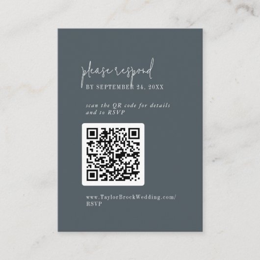 Carte D'accompagnement Moderne Chic Dark Navy Bleu QR Code RSVP (Devant)
