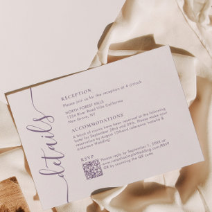 Carte D'accompagnement Moderne Chic Dusty Purple Script Détails Mariage