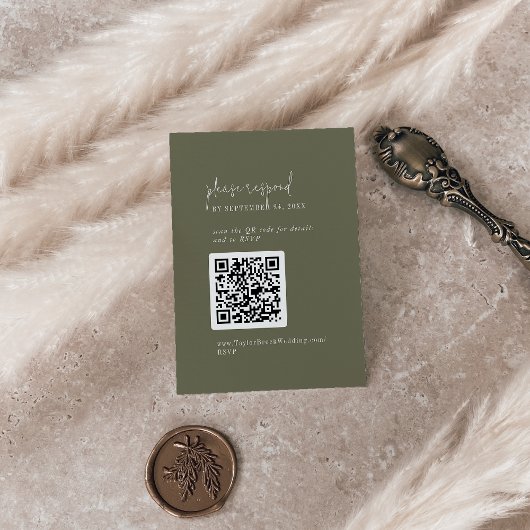Carte D'accompagnement Moderne Chic Olive Green QR Code RSVP