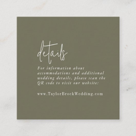Carte D'accompagnement Moderne Chic Olive Green QR Détails du code (Devant)