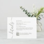 Carte D'accompagnement Moderne Chic Olive Green Script Détails du Mariage (Debout devant)