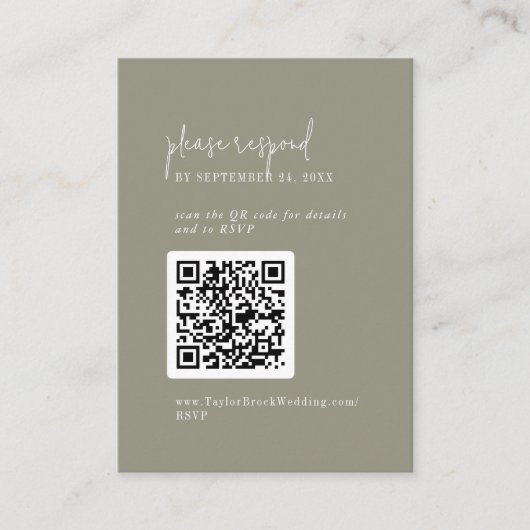 Carte D'accompagnement Moderne Chic Sage Vert QR Code RSVP (Devant)