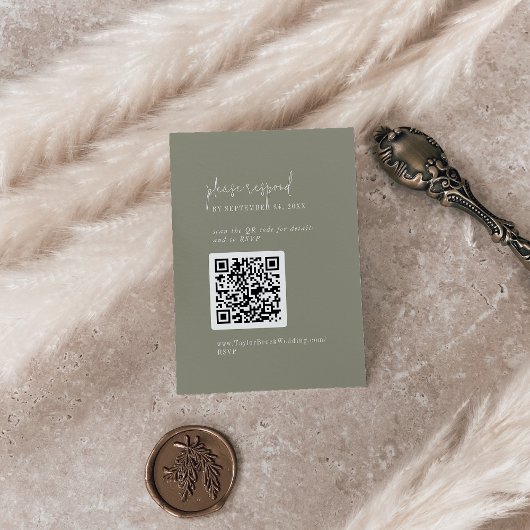 Carte D'accompagnement Moderne Chic Sage Vert QR Code RSVP