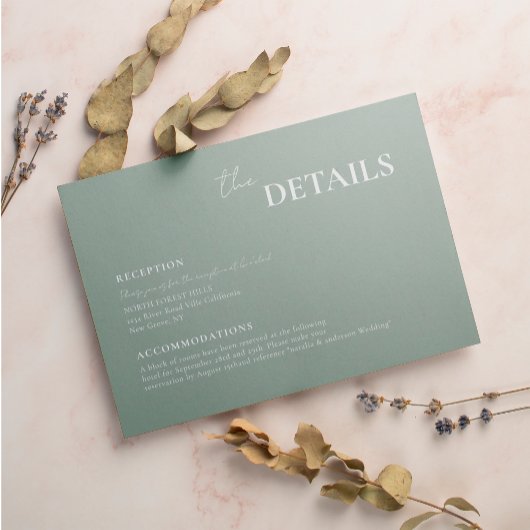 Carte D'accompagnement Moderne Chic Sage Vert Script Typographie Mariage
