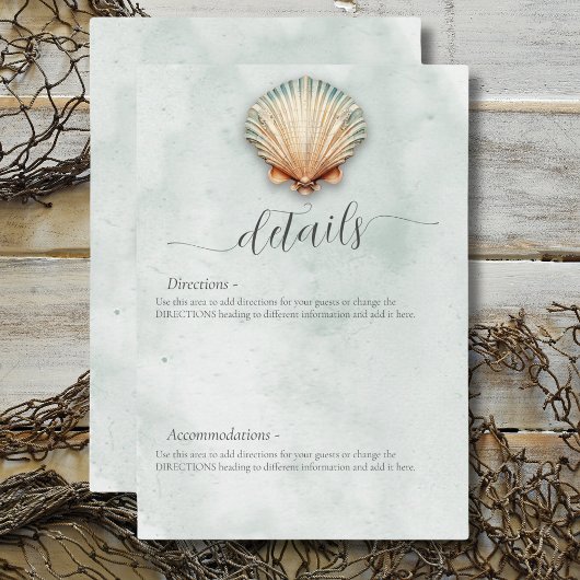 Carte D'accompagnement Moderne Coastal Seashell Aqua Détails du Mariage