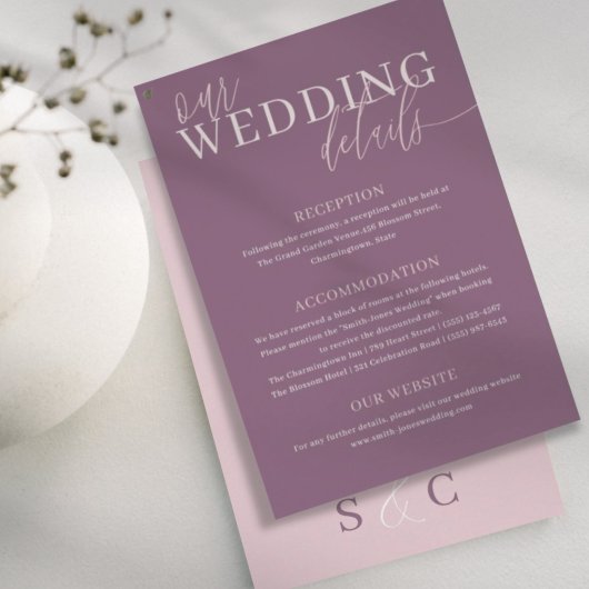 Carte D'accompagnement Moderne Deep Mauve & Rose Gold Détails du Mariage