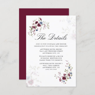 Carte D'accompagnement Moderne Elegant Bourgogne Floral Détails Mariage