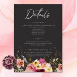 Carte D'accompagnement Moderne Elégant été prairie floral noir Mariage<br><div class="desc">Notre mariage noir fusain détails carte d'enceinte sans choix de dîner avec un bouquet saisissant de fleurs sauvages de prairie d'été en rose rousse, magenta, crème et jaune avec verdure luxuriante, est un chef-d'oeuvre moderne. Le texte blanc immaculé ajoute une touche d'élégance, tandis que l'arrière - plan sombre crée un...</div>