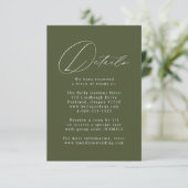 Carte D'accompagnement Moderne Elegant Olive Green Détails Mariage (Debout devant)
