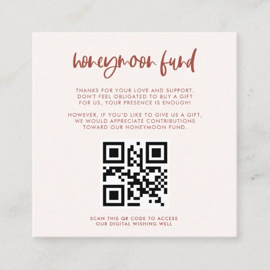 Carte D'accompagnement Moderne élégant rose neige Honeymoon fund Code QR (Devant)