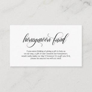 Carte D'accompagnement Moderne élégant script noir Mariage Honeymoon Fund