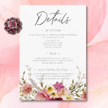 Carte D'accompagnement Moderne Elégante prairie Meadow Floral Blanc Maria<br><div class="desc">Notre élégante carte d'enceinte de détails de mariage sans choix de dîner avec un bouquet saisissant de fleurs sauvages de prairie d'été en rose vif, magenta, crème et jaune avec verdure luxuriante, est un chef-d'oeuvre moderne. Ce design est un mélange époustouflant d'élégance moderne et de romantisme intemporel. Créé par Simply...</div>