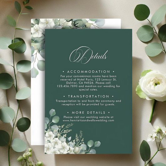 Carte D'accompagnement Moderne Emerald Greenery Détails du Mariage