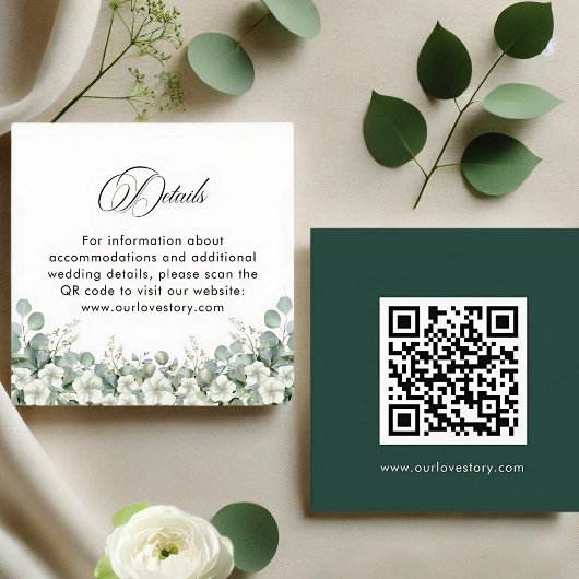 Carte D'accompagnement Moderne Emerald Greenery QR Code Détails du Mariag