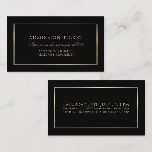 Carte D'accompagnement Moderne et élégant, noir et or, billet d'entrée (Devant / Derrière)