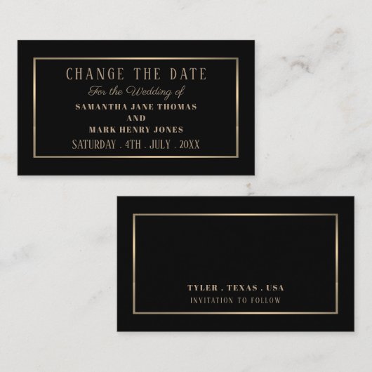 Carte D'accompagnement Moderne et élégant, noir et or, modifier la date (Devant / Derrière)