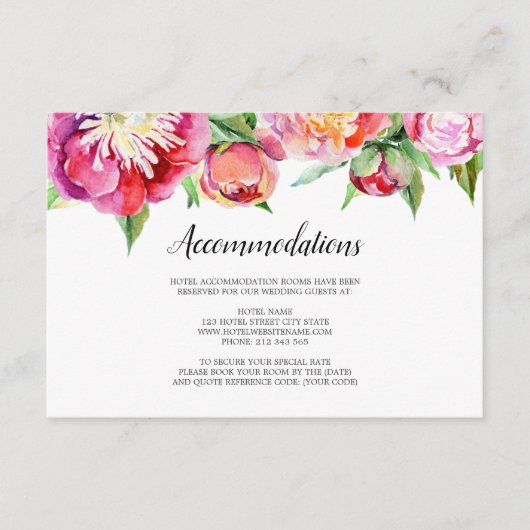 Carte D'accompagnement Moderne Floral Coral Peony Mariage Logements (Devant)