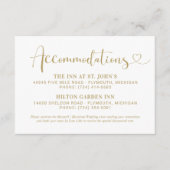 Carte D'accompagnement Moderne Gold Heart Script Mariage Hébergements (Devant)