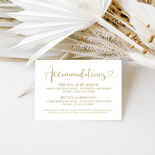 Carte D'accompagnement Moderne Gold Heart Script Mariage Hébergements