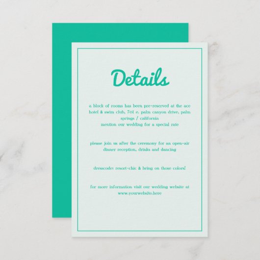 Carte D'accompagnement Moderne Gras Emerald Mint Green Retro Vibes Mariag (Devant / Derrière)