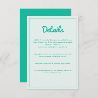 Carte D'accompagnement Moderne Gras Emerald Mint Green Retro Vibes Mariag