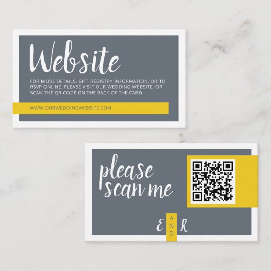Carte D'accompagnement Moderne gris & jaune avec le code QR site mariage (Devant / Derrière)