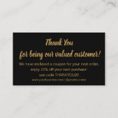 Carte D'accompagnement moderne merci petite entreprise noir or script (Dos)