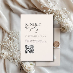 Carte D'accompagnement Moderne, minimal, Beige, QR Code Mariage RSVP