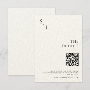 Carte D'accompagnement Moderne minimaliste noir & Ecru Mariage Monogramme