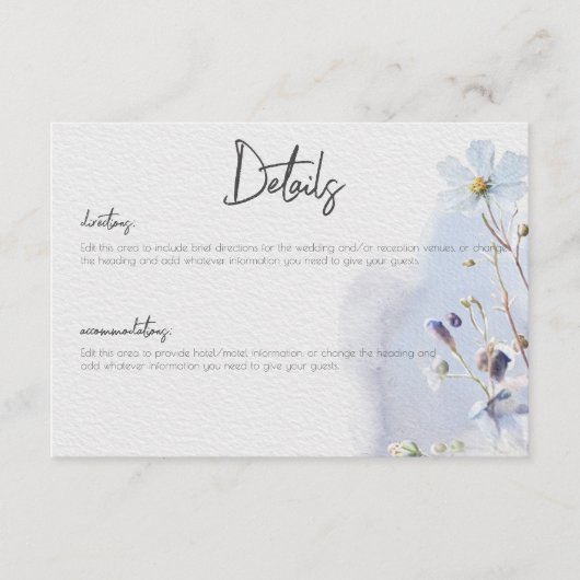 Carte D'accompagnement Moderne Periwinkle Blue Fleurs sauvages Détails (Devant)