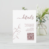 Carte D'accompagnement Moderne QR Code Bourgogne Détails du Mariage (Debout devant)