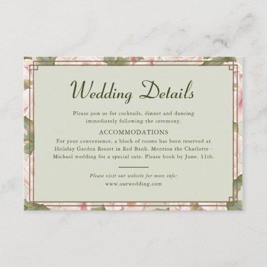 Carte D'accompagnement Moderne Retro Sage Green et Blush Mariage Détails (Devant)