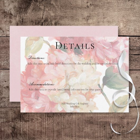 Carte D'accompagnement Moderne rose pâle Hydrangea Détails du Mariage