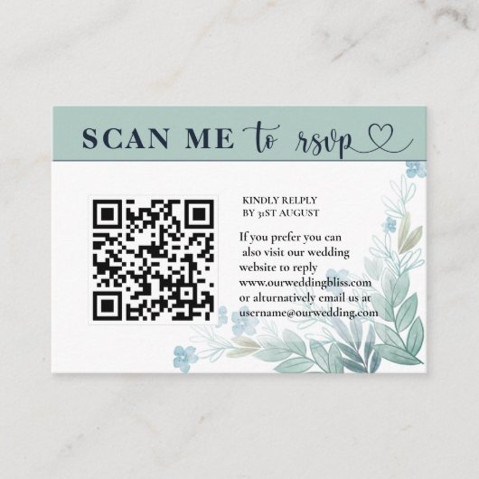 Carte D'accompagnement Moderne RSVP QR Code Sage Vert & Blanc Mariage (Devant)