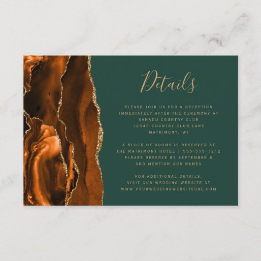 Carte D'accompagnement Moderne Rust Agate Hunter Green Mariage Détails (Devant)