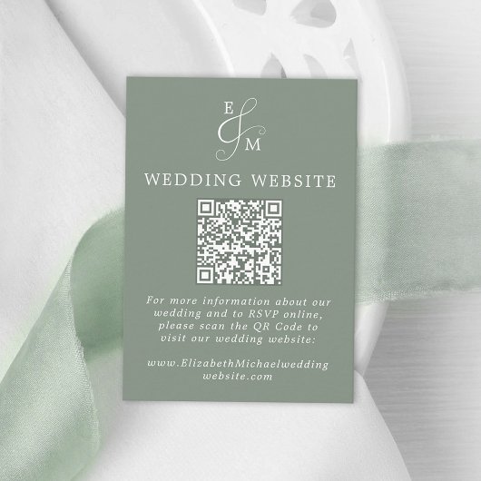 Carte D'accompagnement Moderne Sage Green Minimal QR Code Site Mariage
