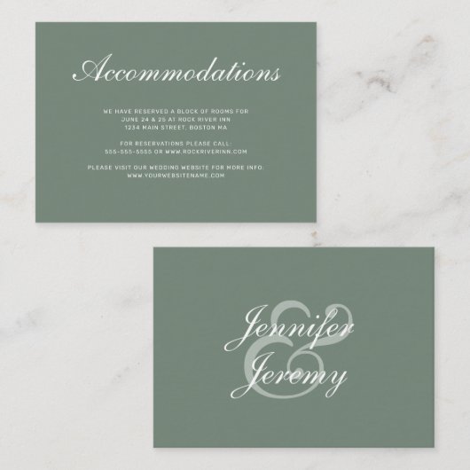 Carte D'accompagnement Moderne Sage Vert Blanc Mariage Hébergements (Devant / Derrière)