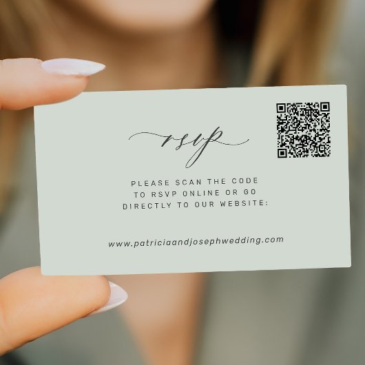 Carte D'accompagnement Moderne sauge vert QR code mariage RSVP mini