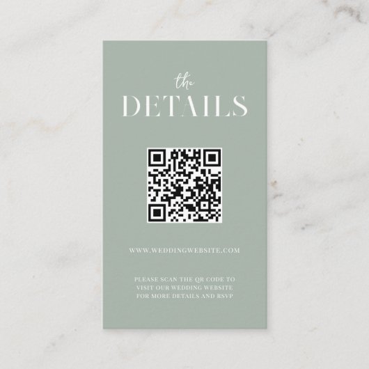 Carte D'accompagnement Moderne Simple Chic Sage Mariage Vert (Devant)