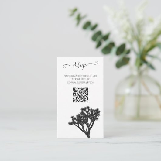 Carte D'accompagnement Moderne simple élégant B&W Joshua Tree QR Code (Debout devant)