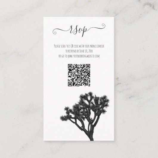 Carte D'accompagnement Moderne simple élégant B&W Joshua Tree QR Code (Devant)