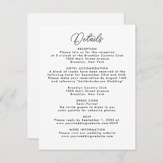 Carte D'accompagnement Moderne Simple Minimal Site Web Mariage RSVP Détai (Devant / Derrière)