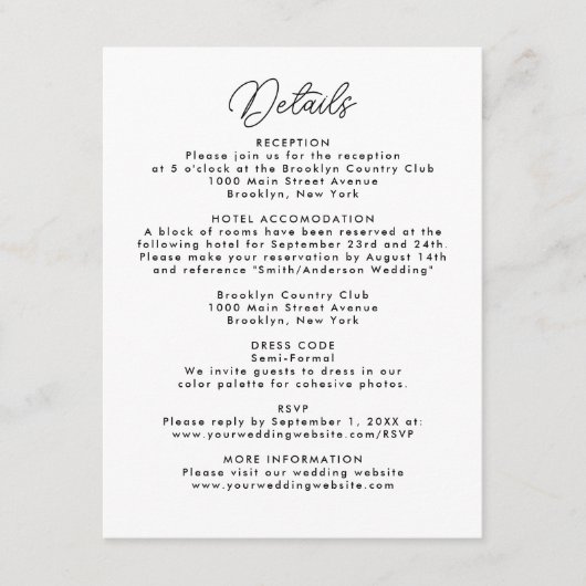 Carte D'accompagnement Moderne Simple Minimal Site Web Mariage RSVP Détai (Devant)