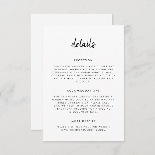 Carte D'accompagnement Moderne Simple Script Mariage noir et blanc (Devant / Derrière)