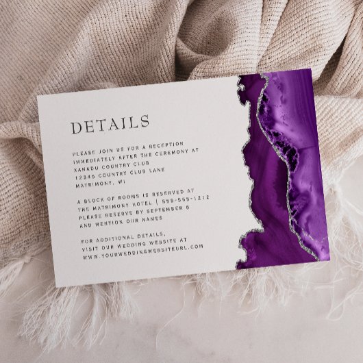 Carte D'accompagnement Moderne violet Agate Argent Détails du Mariage
