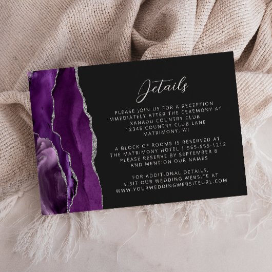 Carte D'accompagnement Moderne violet argenté Ardoise Détails du Mariage