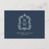 Carte D'accompagnement Monogram Crest Navy Blue Détails du Mariage (Dos)