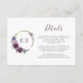 Carte D'accompagnement Monogram Purple Floral Wreath Détails du Mariage (Devant)