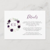 Carte D'accompagnement Monogram Purple Floral Wreath Détails du Mariage (Devant)